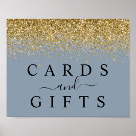 Dusty Blue & Gold Glitter-Kaarten en cadeaubonetaf Poster