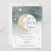 Dusty blue gold glitter over het baby shower van d kaart (Voorkant)