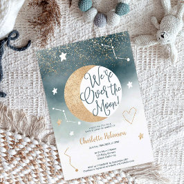 Dusty blue gold glitter over het baby shower van d kaart