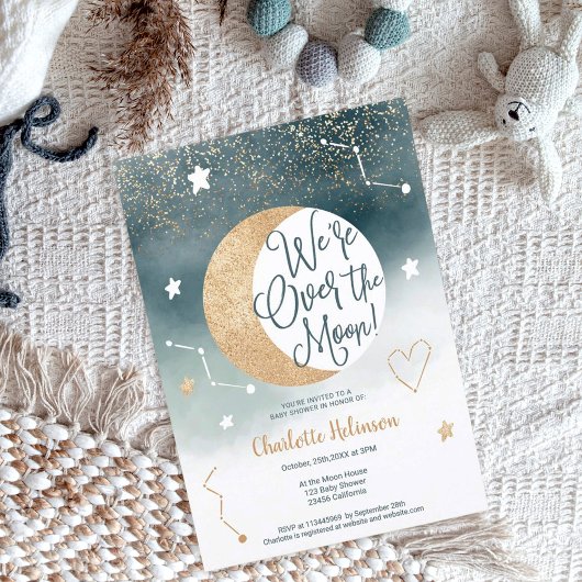 Dusty blue gold glitter over het baby shower van d kaart