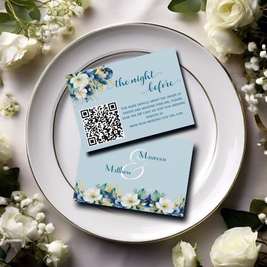 Dusty Blue Gold Glitter QR-code de avond ervoor Informatiekaartje