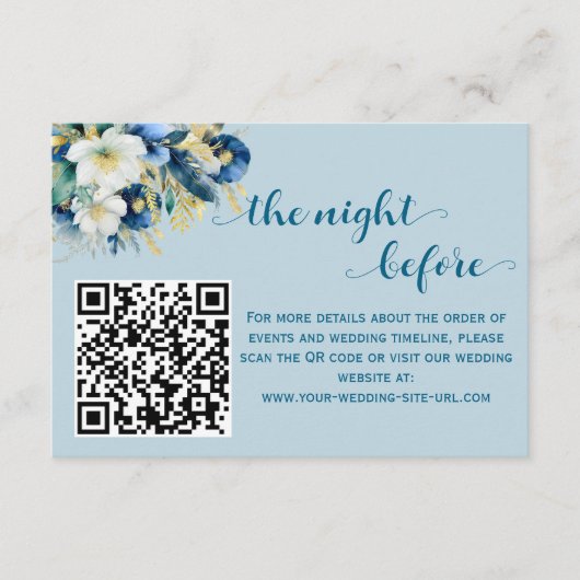 Dusty Blue Gold Glitter QR-code de avond ervoor Informatiekaartje (Voorkant)