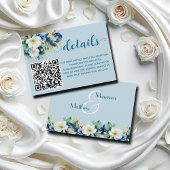 Dusty Blue Gold Glitter QR Code Wedding Details Informatiekaartje