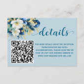 Dusty Blue Gold Glitter QR Code Wedding Details Informatiekaartje (Voorkant)