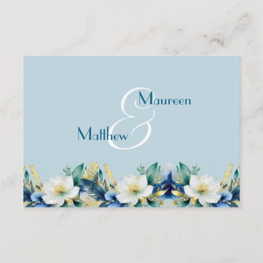 Dusty Blue Gold Glitter QR Code Wedding Details Informatiekaartje (Achterkant)