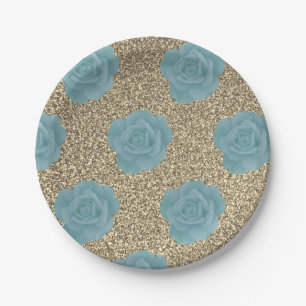 Dusty Blue Gold Glitter Roos Vrijgezellenfeest Wed Papieren Bordje