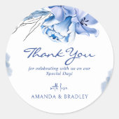 Dusty Blue Gold Glitter Rustieke bruiloft Dank u Ronde Sticker (Voorkant)