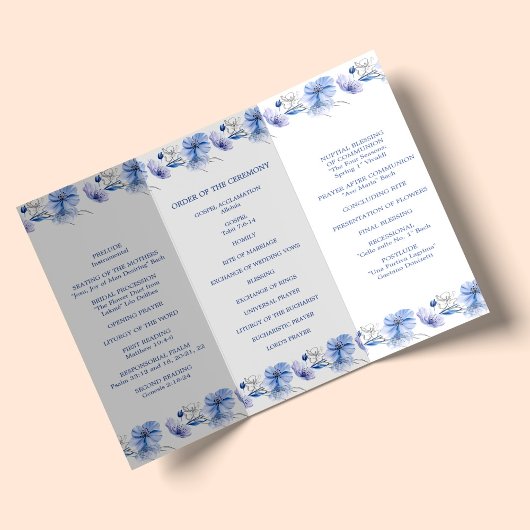 Dusty Blue & Gold Glitter Trifold Bruiloft Program Flyer