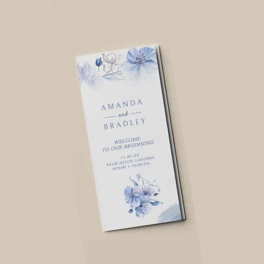 Dusty Blue & Gold Glitter Trifold Bruiloft Program Flyer