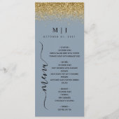 Dusty Blue & Gold Glitter Wedding Menu (Voorkant)