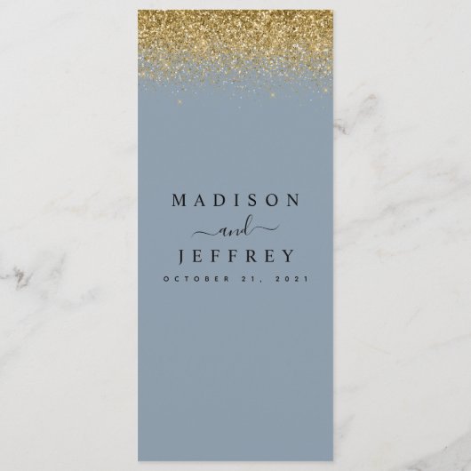 Dusty Blue & Gold Glitter Wedding Menu (Achterkant)