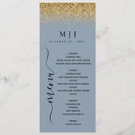 Dusty Blue & Gold Glitter Wedding Menu