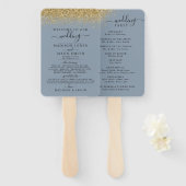 Dusty Blue & Gold Glitter Wedding Program Handwaaier (Voorkant en achterkant)