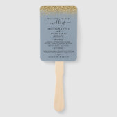 Dusty Blue & Gold Glitter Wedding Program Handwaaier (Voorkant)