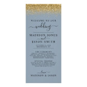 Dusty Blue & Gold Glitter Wedding Program Reclamekaart (Voorkant)