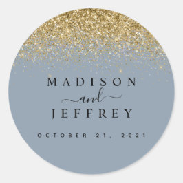 Dusty Blue & Gold Glitter Wedding Ronde Sticker