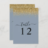 Dusty Blue & Gold Glitter Wedding Table Kaart (Voorkant / Achterkant)