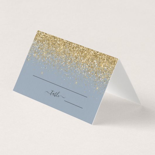 Dusty Blue & Gold Glitter Weduwkaart Kaart (Voorkant)