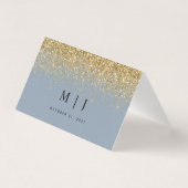 Dusty Blue & Gold Glitter Weduwkaart Kaart (Achterkant)