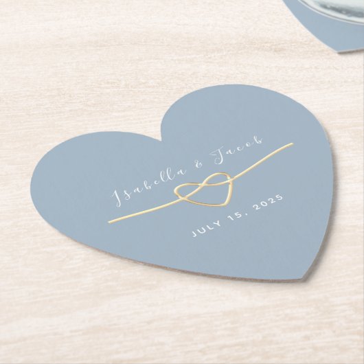 Dusty Blue Gold Heart Wedding Drink Onderzetter (Gekanteld)
