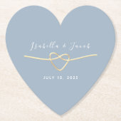 Dusty Blue Gold Heart Wedding Drink Onderzetter (Voorkant)