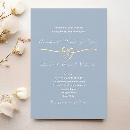 Dusty Blue Gold Heart Wedding Kaart