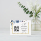 Dusty Blue Gold Lijst Floral QR Code Weddenschap R Informatiekaartje (Staand voorkant)