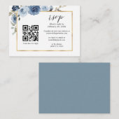 Dusty Blue Gold Lijst Floral QR Code Weddenschap R Informatiekaartje (Voorkant / Achterkant)
