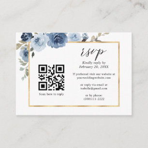 Dusty Blue Gold Lijst Floral QR Code Weddenschap R Informatiekaartje
