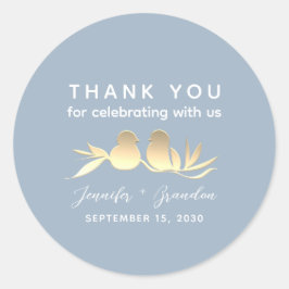 Dusty Blue Gold Lovebirds Bedankt Ronde Sticker