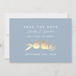 Dusty Blue Gold Lovebirds Save The Date