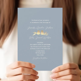 Dusty Blue Gold Lovebirds Wedding Kaart