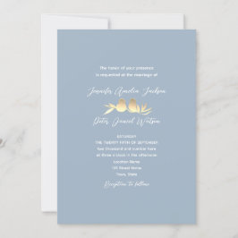 Dusty Blue Gold Lovebirds Wedding Kaart