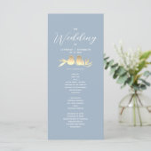 Dusty Blue Gold Lovebirds Wedding Programmakaart (Staand voorkant)