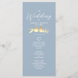 Dusty Blue Gold Lovebirds Wedding Programmakaart