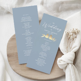 Dusty Blue Gold Lovebirds Wedding Programmakaart