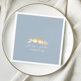 Dusty Blue Gold Lovebirds Wedding Servet