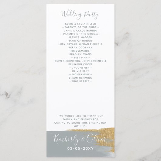 Dusty Blue Gold Minimalist Calligraphy Wedding Programmakaart (Achterkant)