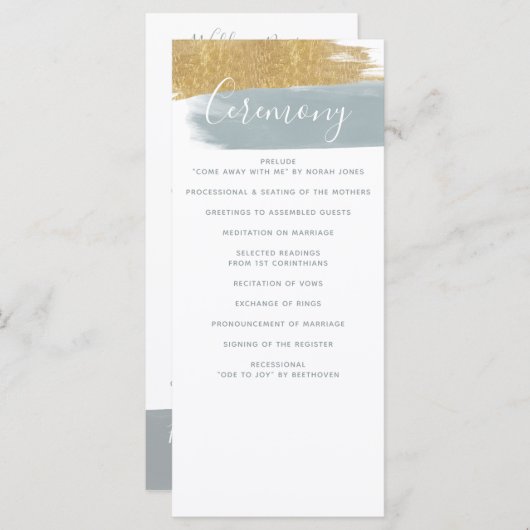 Dusty Blue Gold Minimalist Calligraphy Wedding Programmakaart (Voorkant / Achterkant)