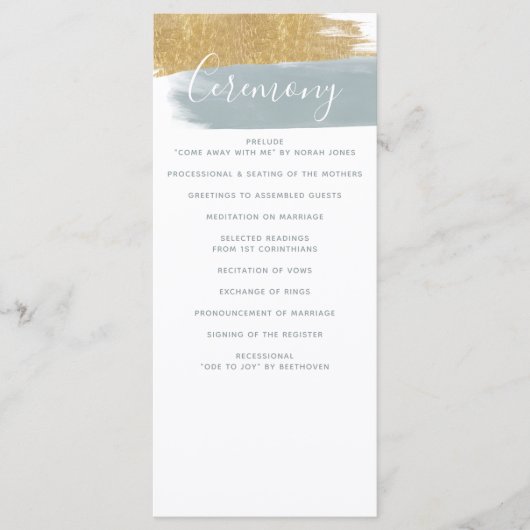 Dusty Blue Gold Minimalist Calligraphy Wedding Programmakaart (Voorkant)