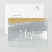 Dusty Blue Gold Minimalist Calligraphy Wedding Uitnodiging Briefkaart (Voorkant / Achterkant)
