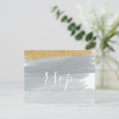 Dusty Blue Gold Minimalist Calligraphy Wedding Uitnodiging Briefkaart (Staand voorkant)