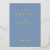 Dusty Blue & Gold Modern Wedding Folie Uitnodiging (Voorkant)
