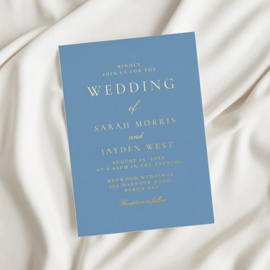 Dusty Blue & Gold Modern Wedding Folie Uitnodiging