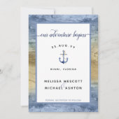 Dusty Blue Gold Nautical Navy Event Wedding Save The Date (Voorkant)
