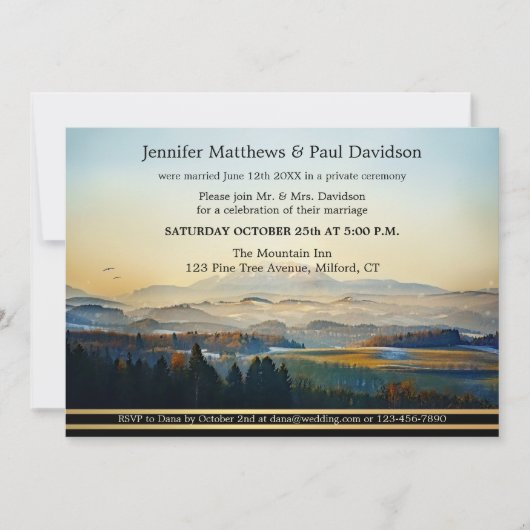 Dusty Blue Gold Painted Mountain Weddenschappen Kaart (Voorkant)