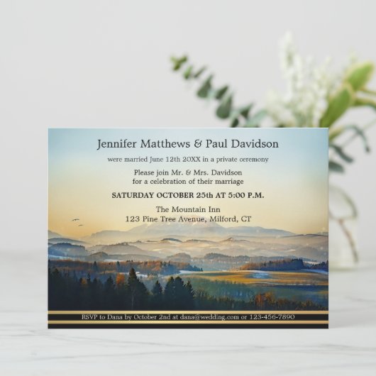 Dusty Blue Gold Painted Mountain Weddenschappen Kaart (Staand voorkant)