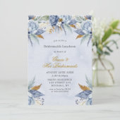 Dusty Blue Gold Peony Bridesmaids Luncheon Invites (Staand voorkant)