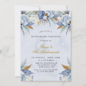 Dusty Blue Gold Peony Bridesmaids Luncheon Invites (Voorkant)