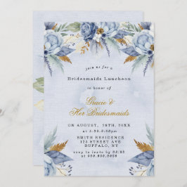 Dusty Blue Gold Peony Bridesmaids Luncheon Invites